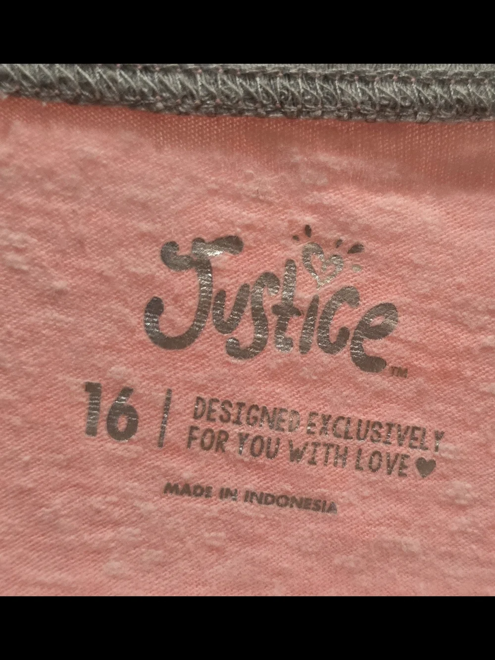 Justice Girls Size 16 Long Sleeve Gray & Peach T-Shirt